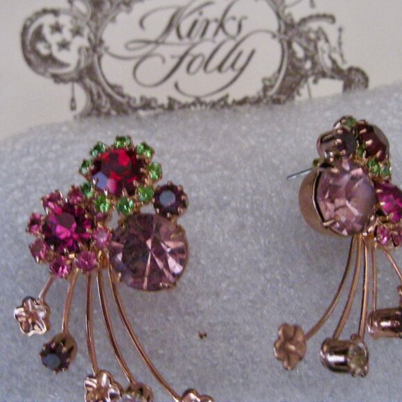 "VERY BEAUTIFUL PIERCED EARRINGS SIGNED KIRKS FOLLY W/GORGEOUS SPARKLING STONES" - Picture 1 of 9